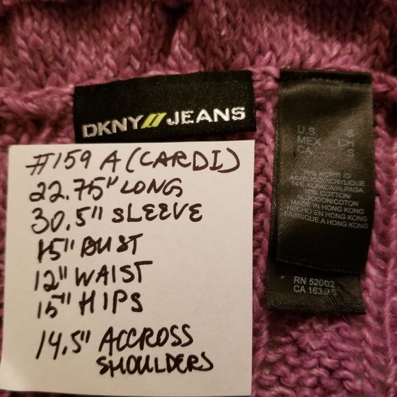 #159A N W/O T DKNY JEANS mauve alpaca cardigan Small - Picture 6 of 8